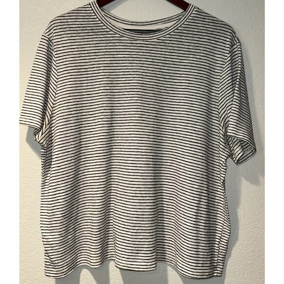 Linen Blend Tee Top Womens XXL Short Sleeve Boxy Striped Nautical Preppy Beach - Picture 1 of 10